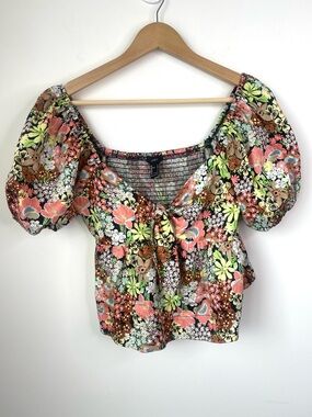 Forever 21 Multicolor Floral Puff Sleeve Blouse size Large
